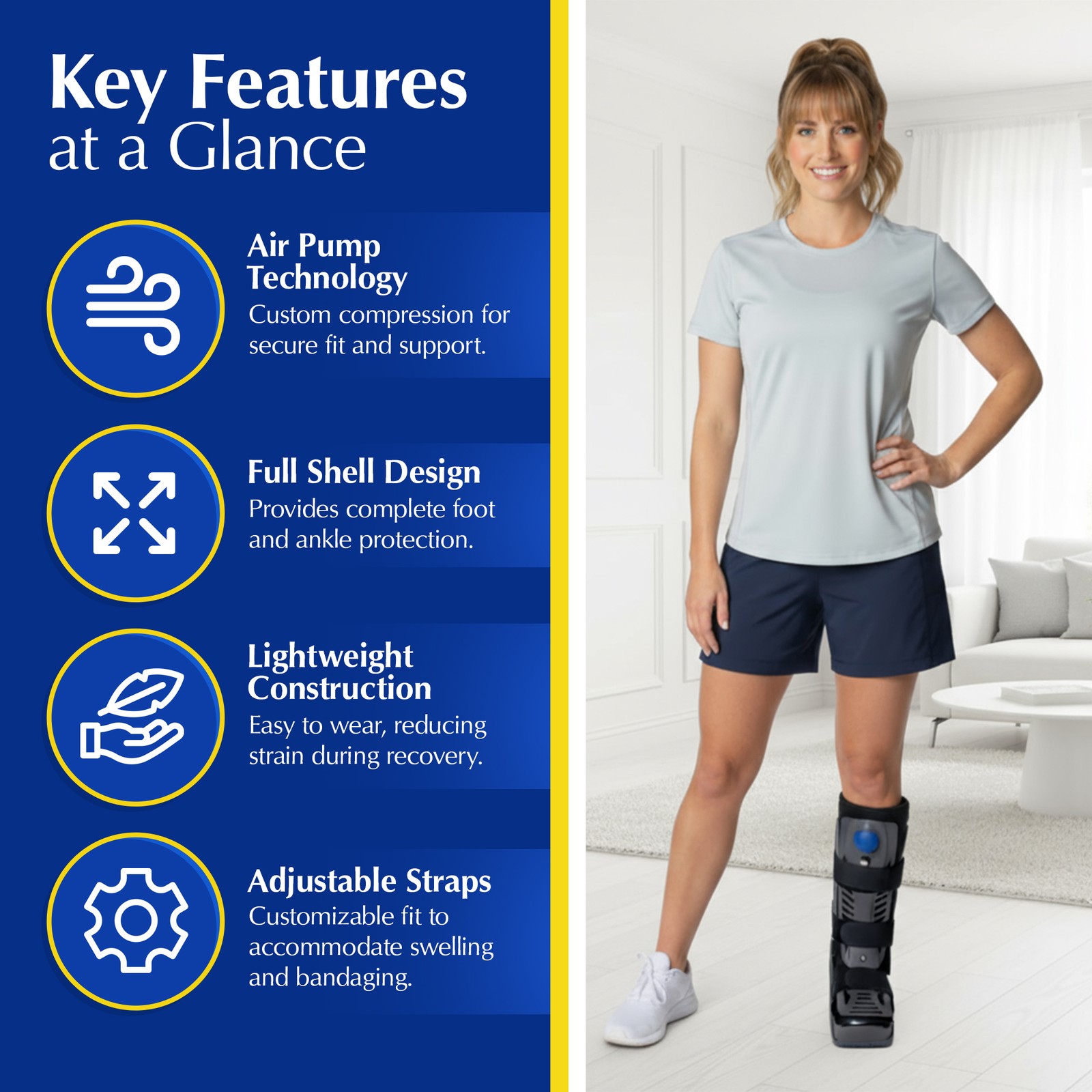 Medical Full Shell Cam Walking Boot with Air Pump- Tall- Foot Injury Recovery
