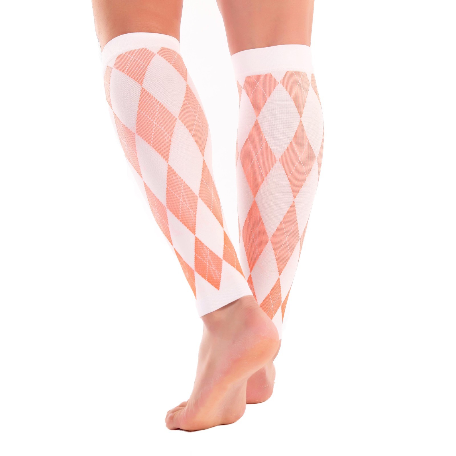 Compression Sleeve Doc Miller Calf 20-30mmHg Recover Varicose Veins WHITE/ORANGE