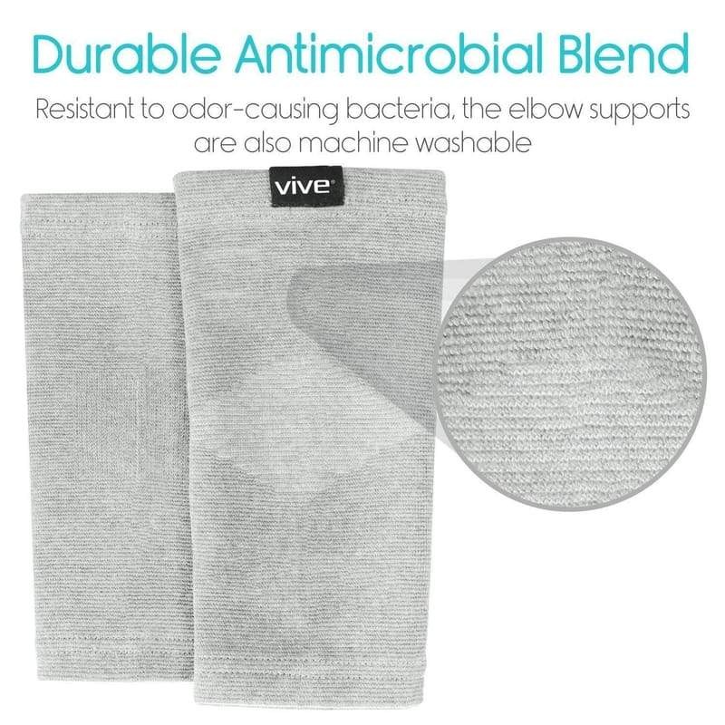 VIVE Elbow Sleeve (Pair) – Bamboo Charcoal Compression Support Brace (Gray) Smal