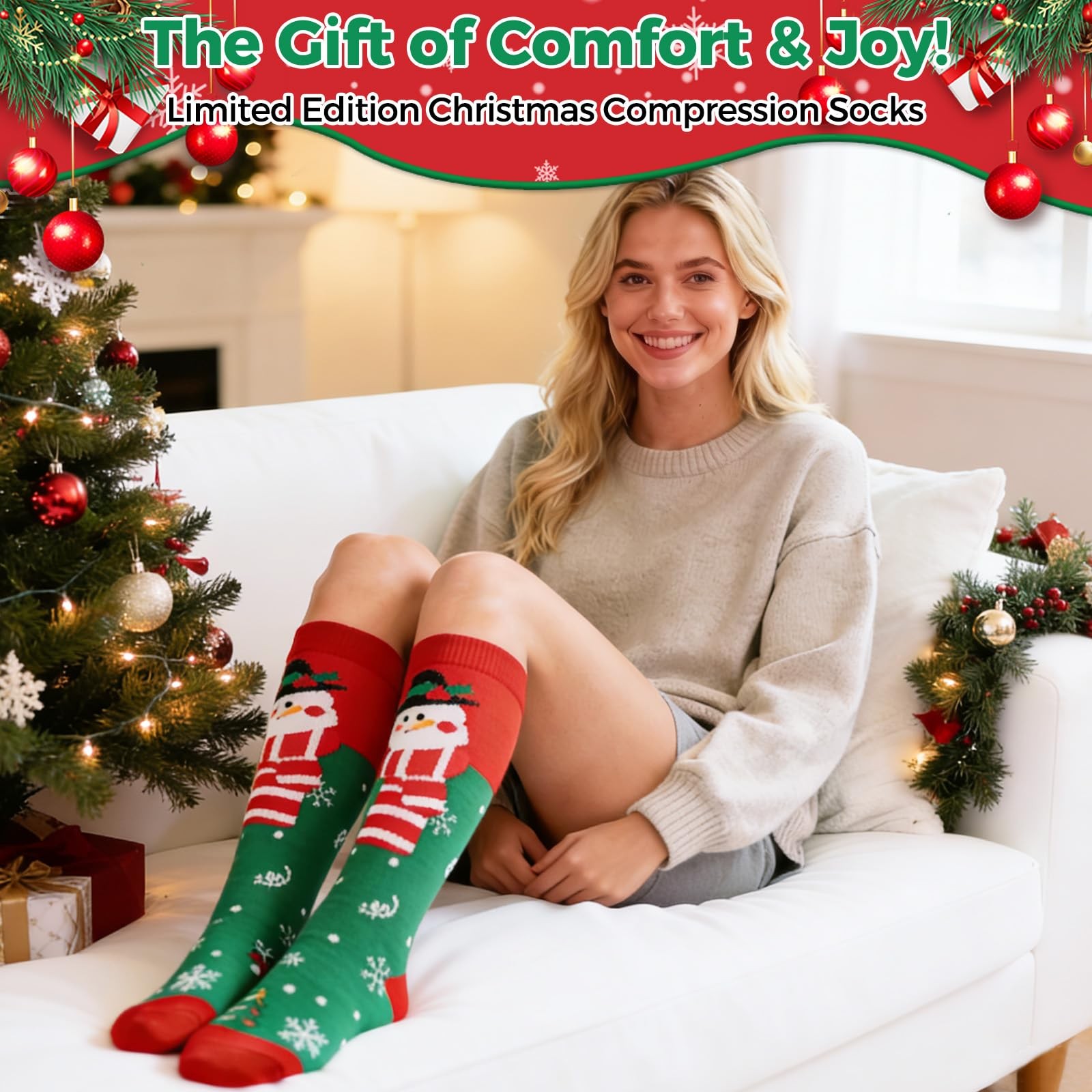 6 Pair Christmas Pattern Compression Socks for Women & Men, Cute Support Stoc…