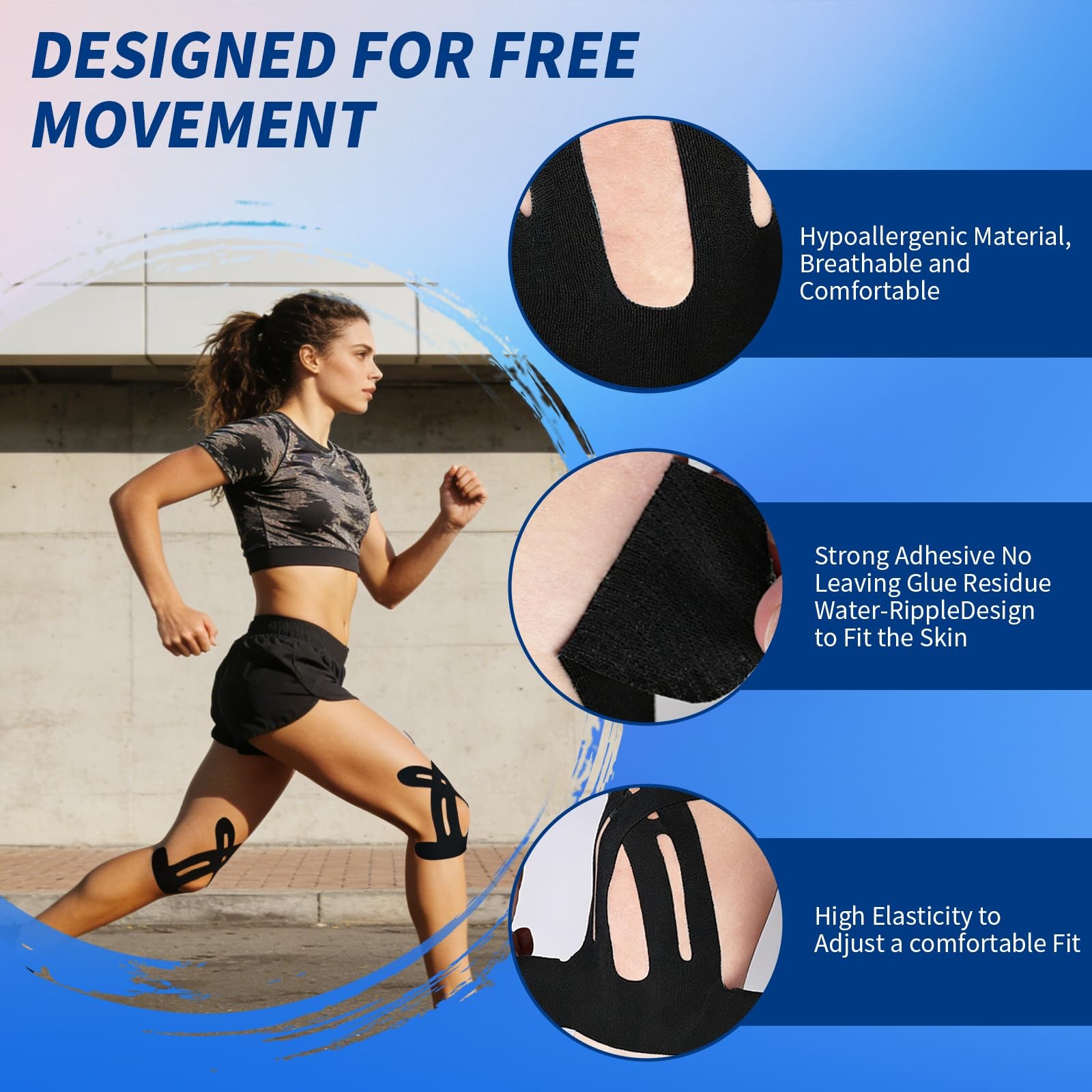 Kinesiology Tape Precut Strips for Knee and Shoulder Pain Relief (Black and B…