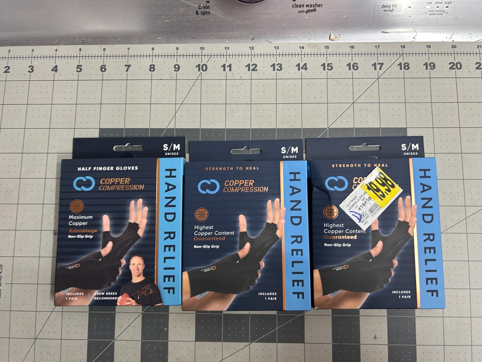 3-PACK LOT Copper Compression Gloves Fingerless Arthritis Carpal Tunnel Relief S