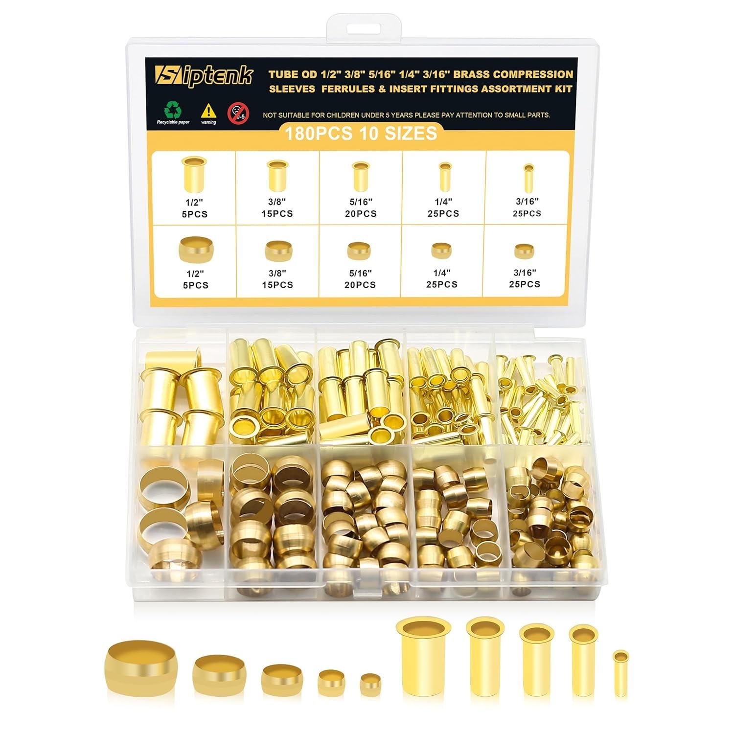 Durable 180PC Brass Compression Sleeves and Inserts – Ideal for Various Tubing