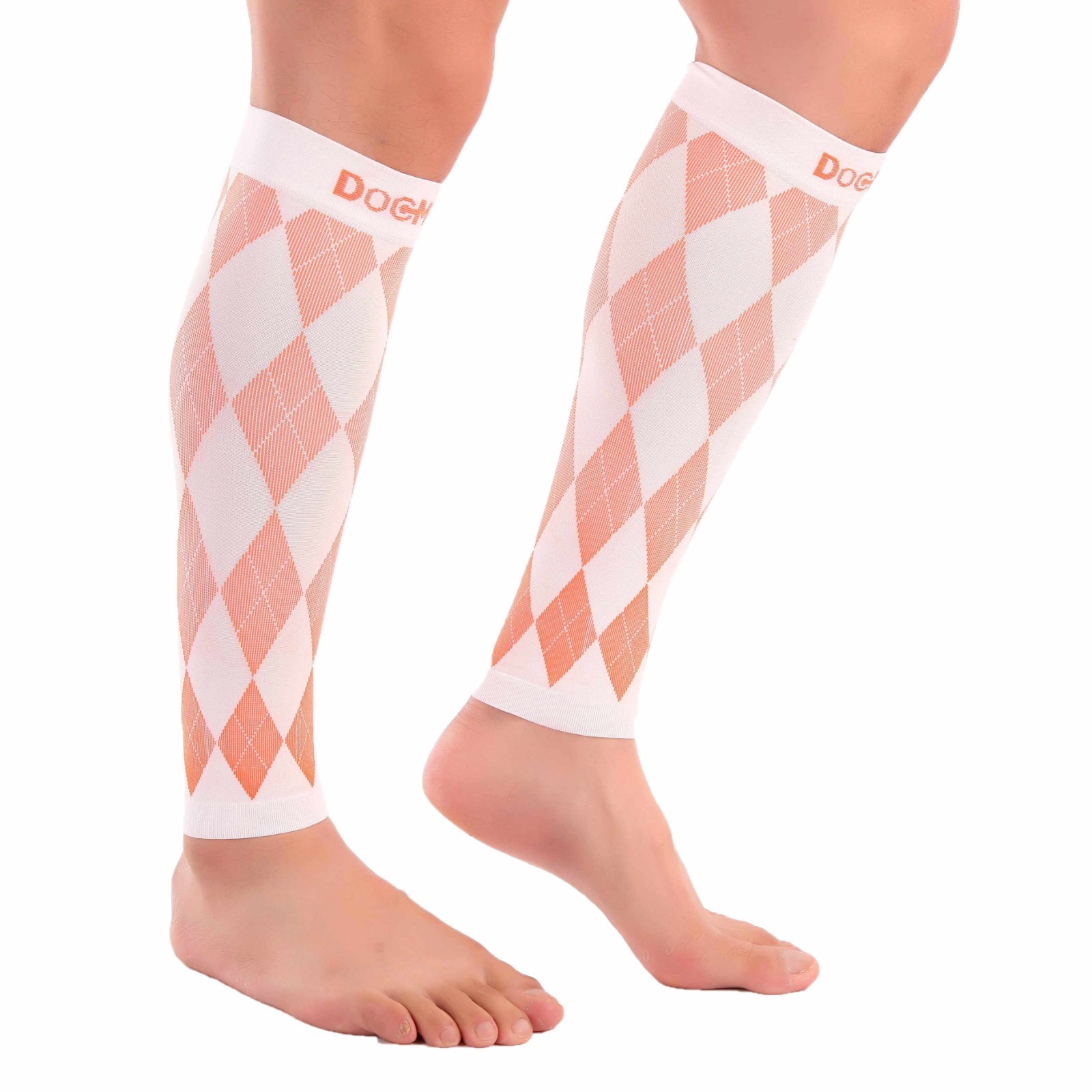 Compression Sleeve Doc Miller Calf 20-30mmHg Recover Varicose Veins WHITE/ORANGE