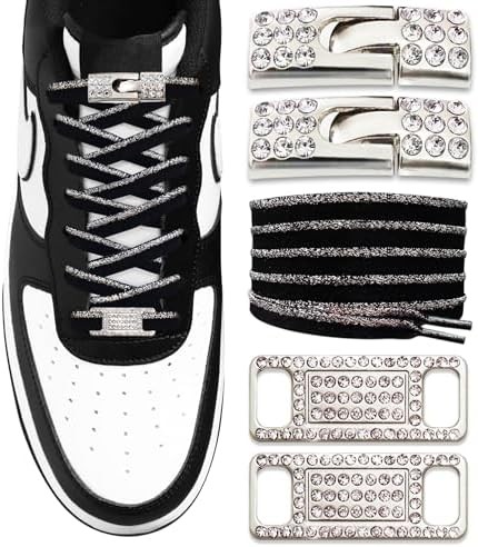 Elastic No Tie Shoe Laces with Bling Diamond Locks & Charms for Women’s Sneakers