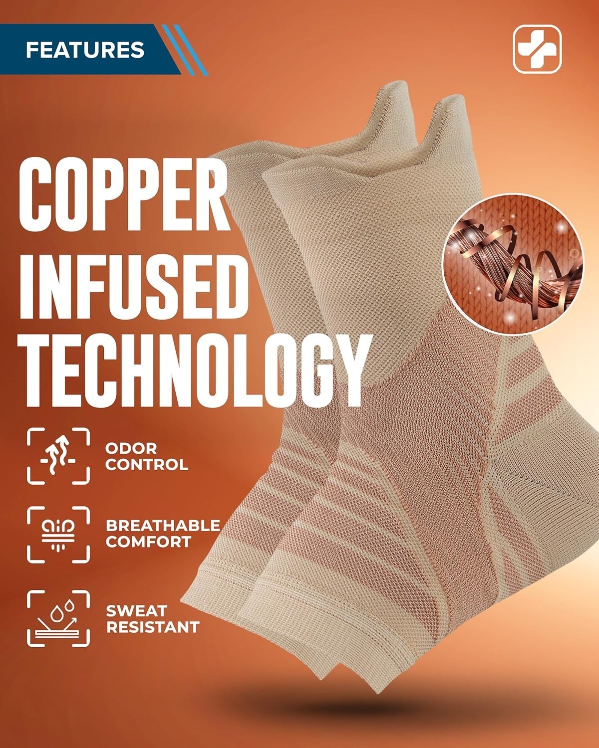 Copper Ankle Compression Sleeve for Pain Relief – Open-Toe Design – Medium Size