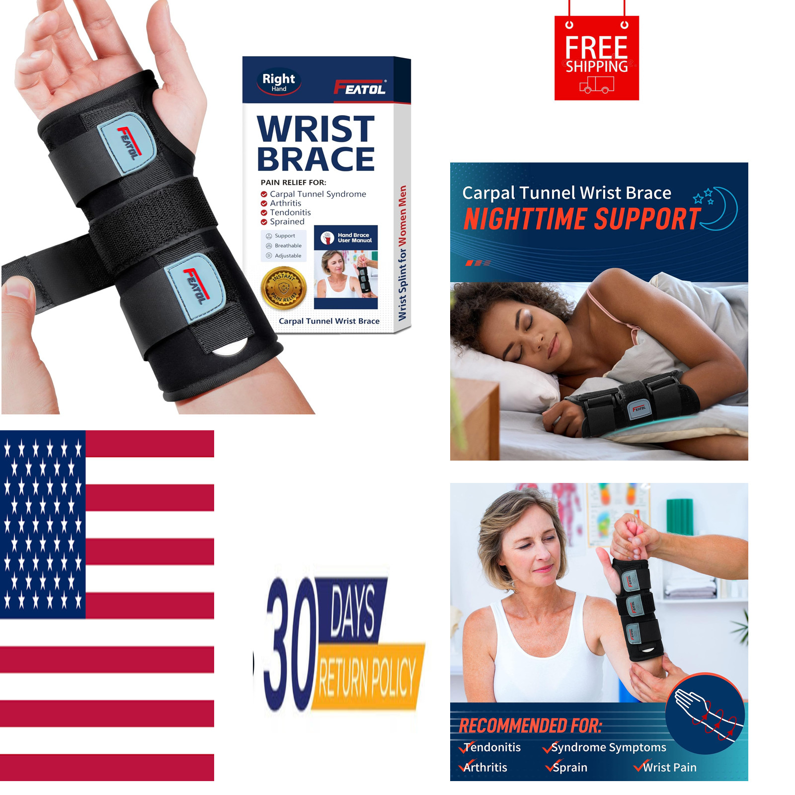 Carpal Tunnel Wrist Brace Night Support, Adjustable Right Hand Brace | S/M