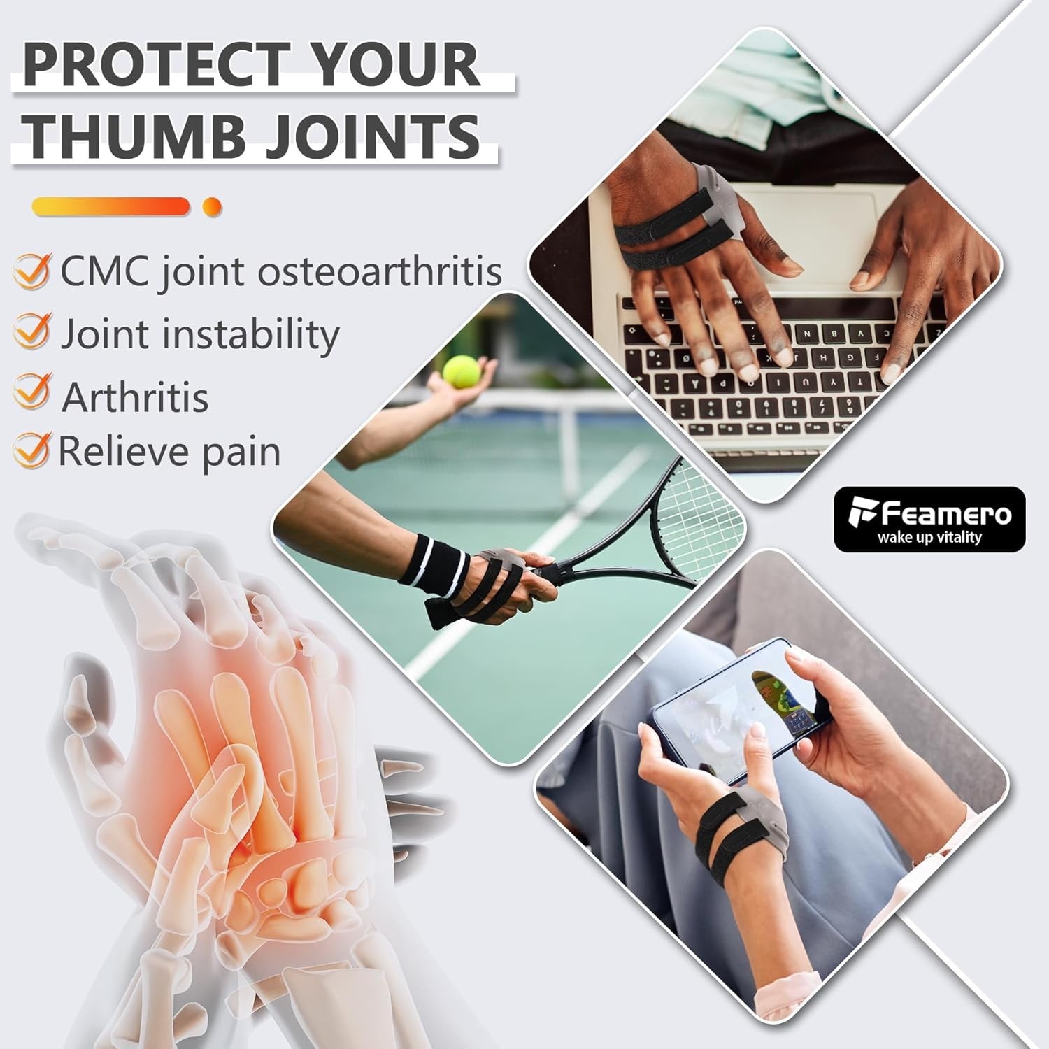 CMC Thumb Brace for Arthritis Adjustable Basal Joint Splint LARGE Right Hand