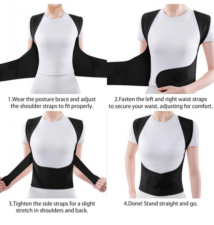 QFE Back Brace Posture Corrector Adjustable for Women and Men Black XXL SF-98