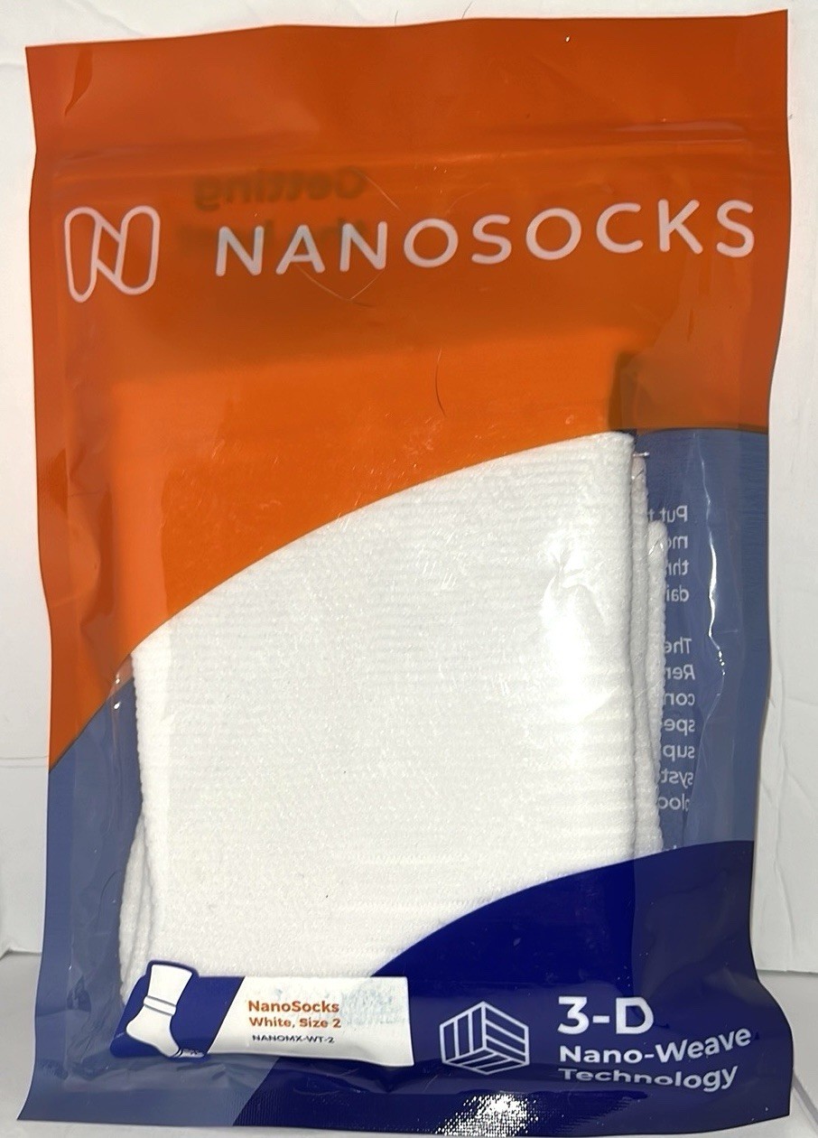 Nanosocks 3D Nano-Weave Technology Nanomx-WT-2 White Size 2/Medium Fast Shipping