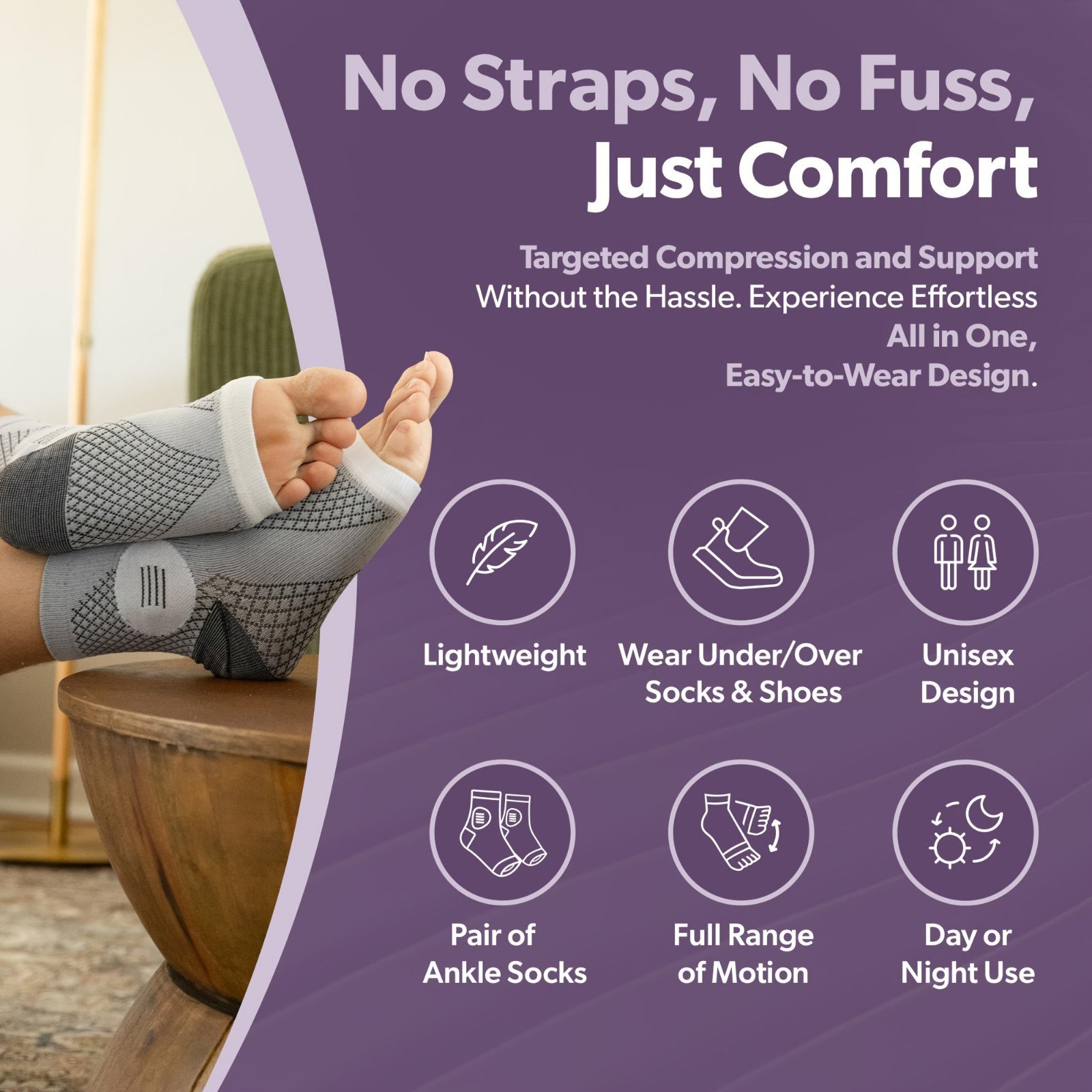 2 Pairs Ankle Brace Compression Sleeve Support Socks Plantar Fasciitis Relief