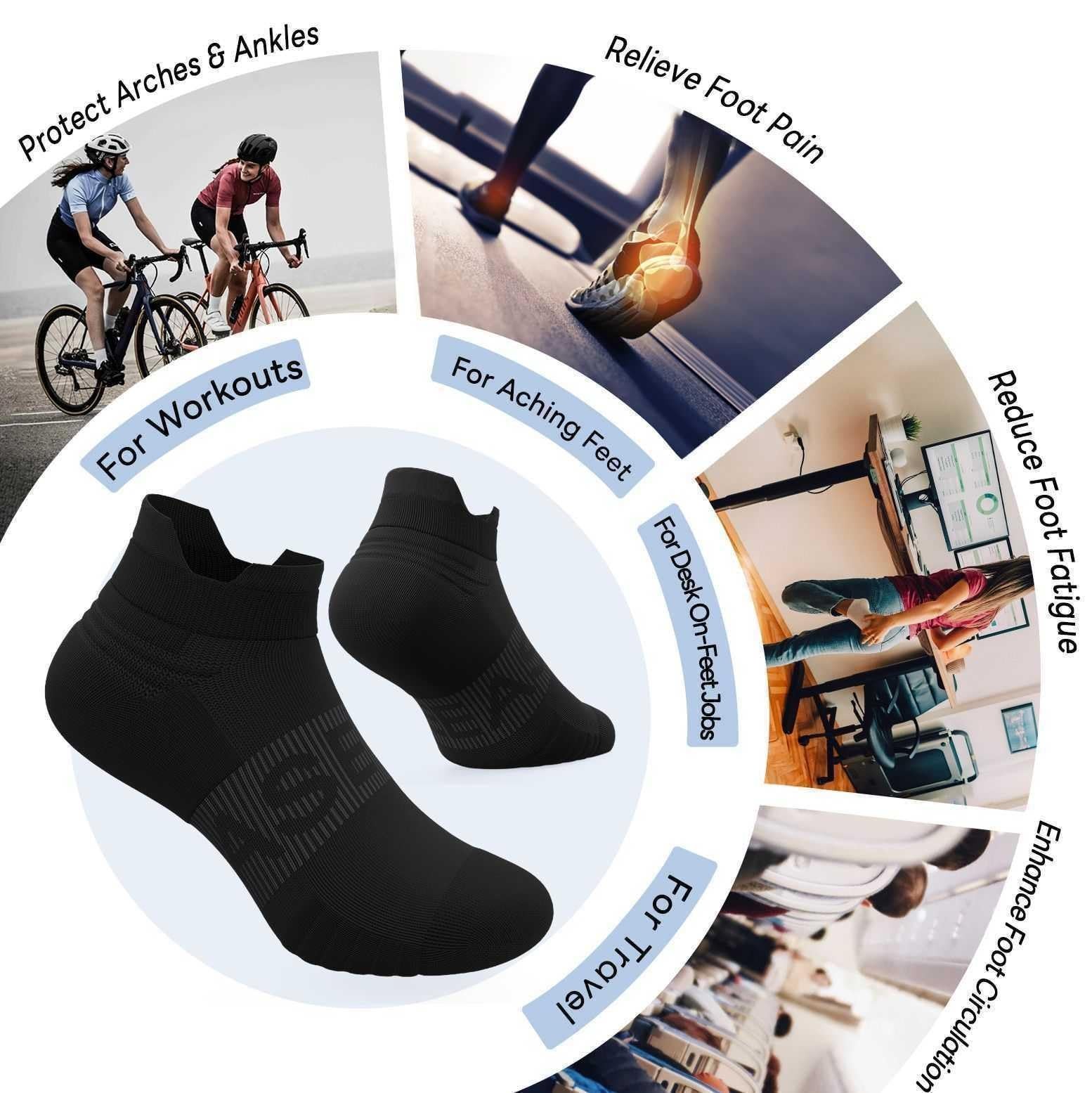 easetoe 6 Pairs Ankle Compression Socks Men Women 15-20mmHg – Cushioned Low Cut