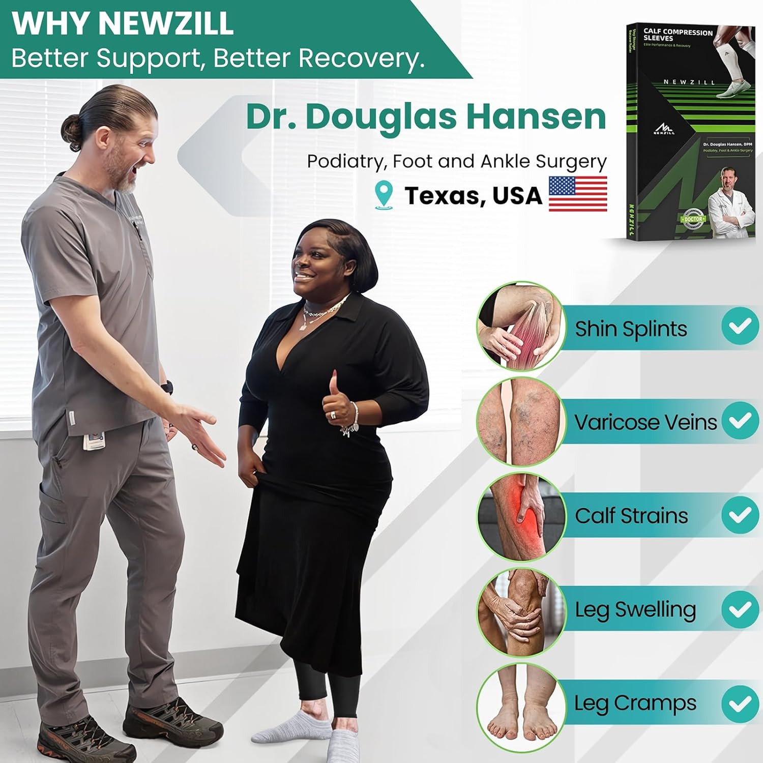 NEWZILL Compression Calf Sleeves (20-30mmHg) for Running and Travel