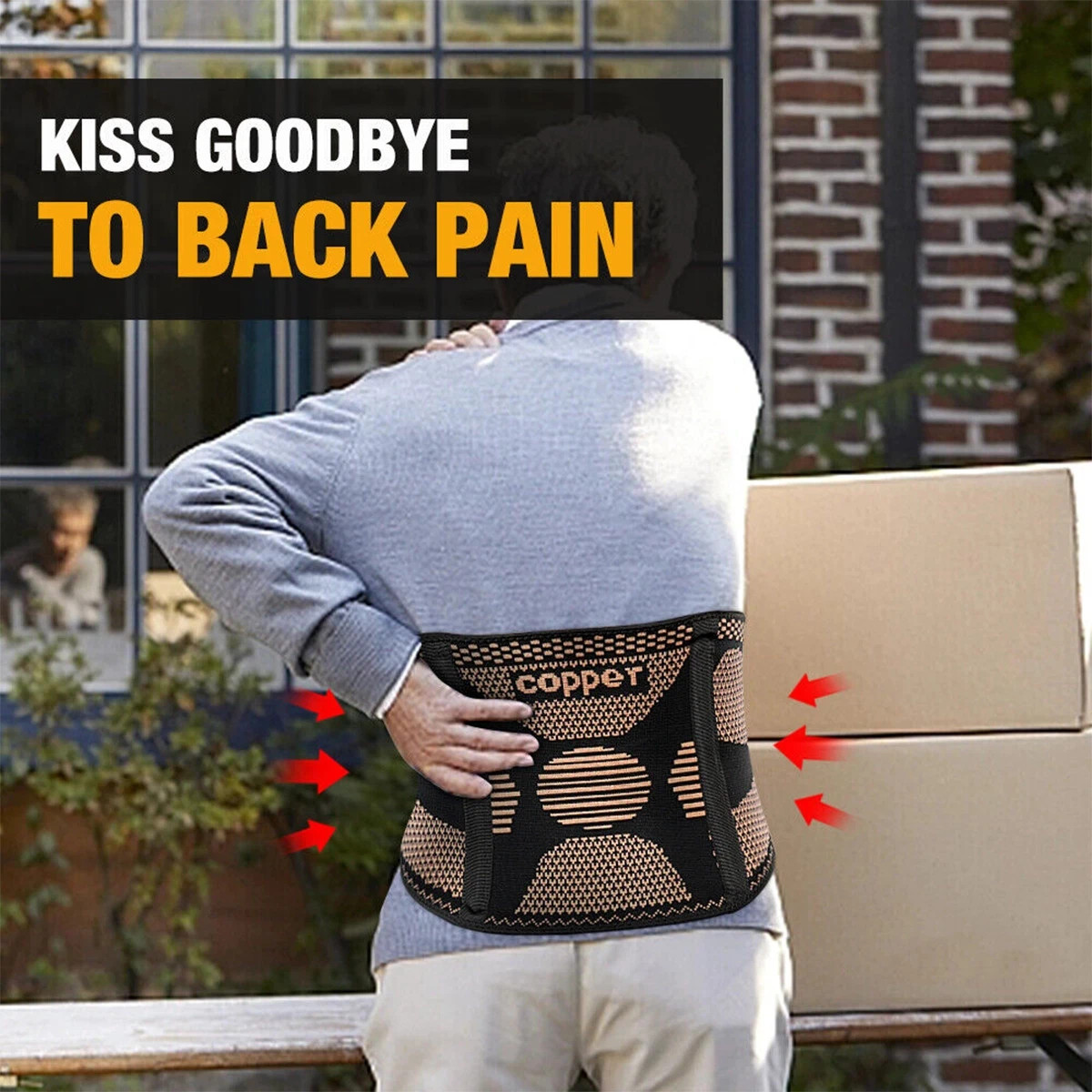 Copper Lumbar Waist Support Brace Belt Lower Back Pain Relief for Men Women US