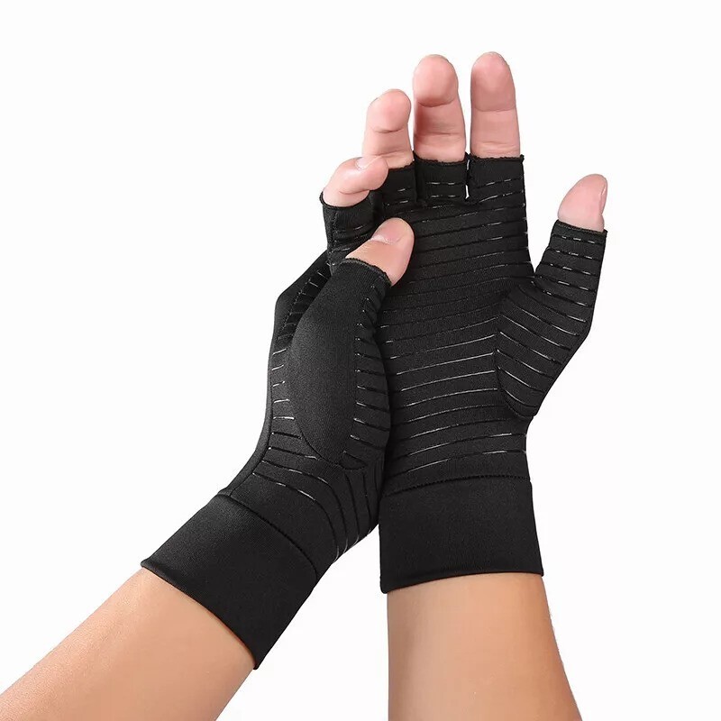 Anti Arthritis Fingerless Copper Compression Gloves Hand Support Pain Relief UK