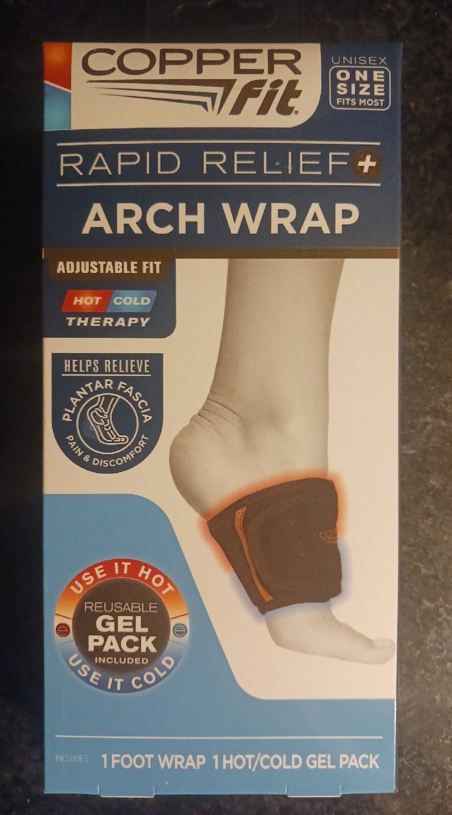 NEW Copper Fit Unisex Arch Rapid Relief Plus w/ Gel Pack Adjustable Fit-ONE SIZE