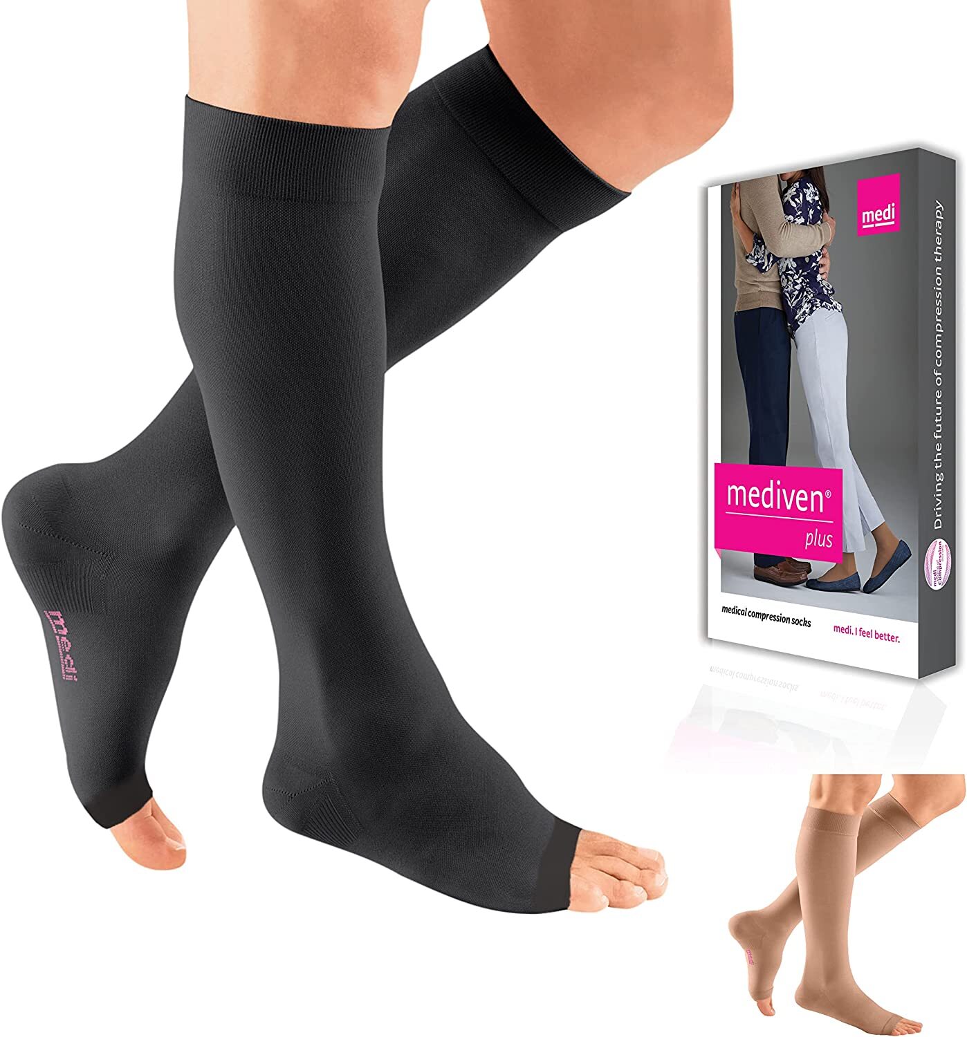 MEDIVEN Plus Open Toe Calf High 20-30mmHg (Black) Size III (3)