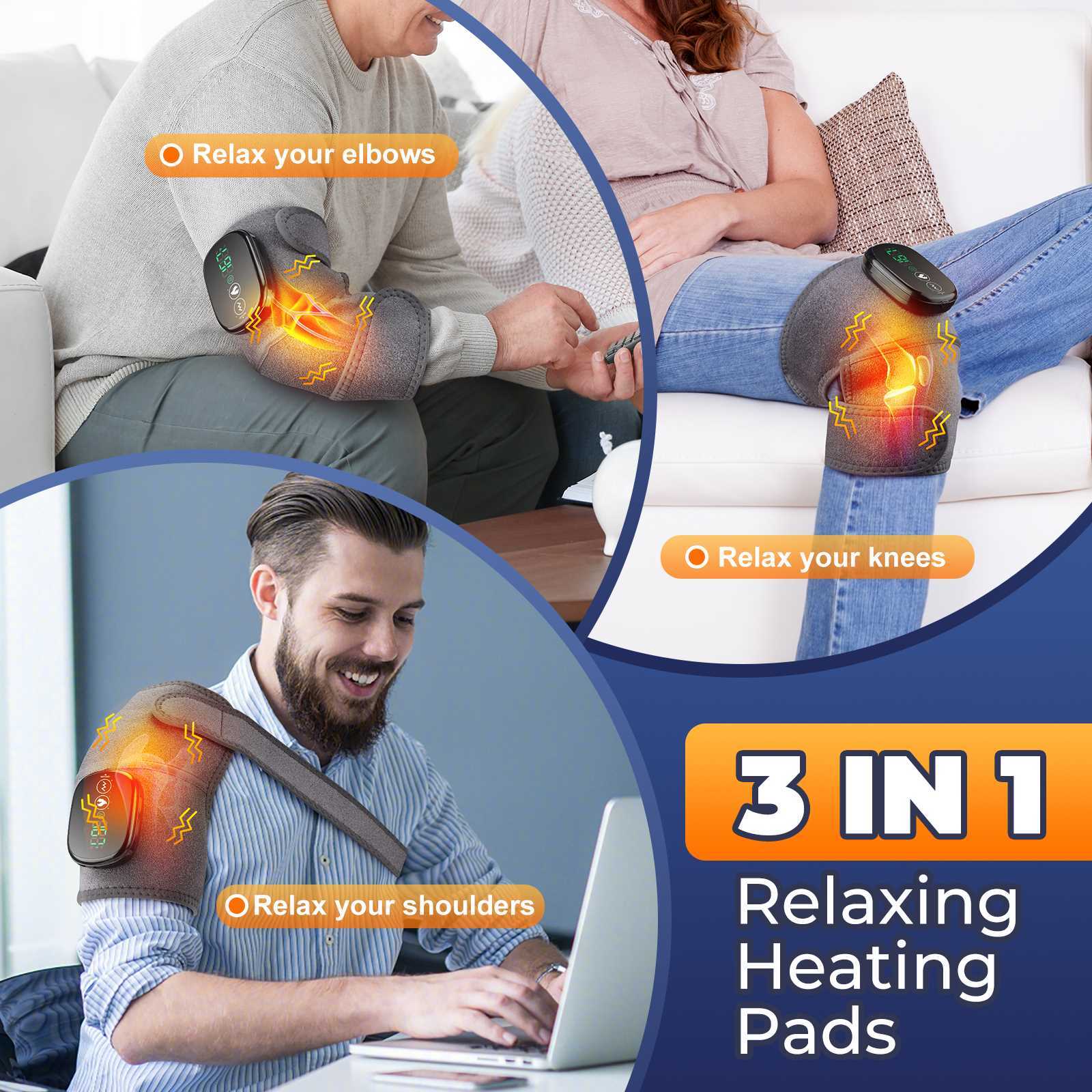 Electric Heating Vibration Knee Joint Pad Brace Massage Therapy Legs Massager