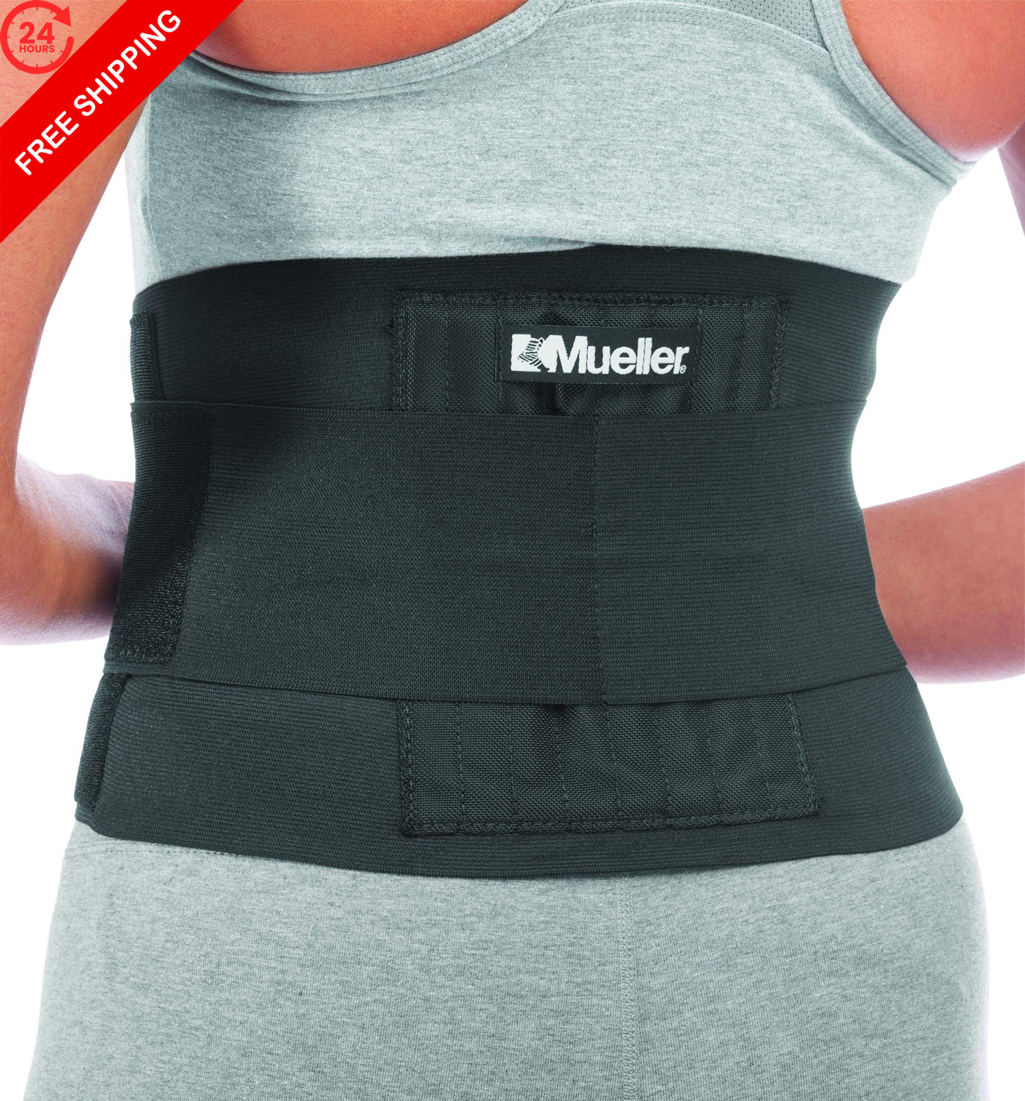 MUELLER Sports Medicine Adjustable Back Brace, Ideal for One Size, Black