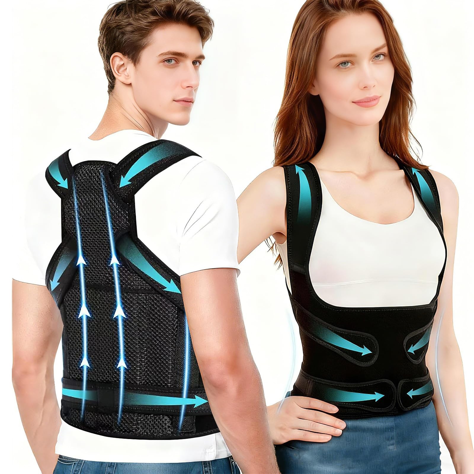 Callicebus Back Brace Posture Corrector for Women Men, Small, Black
