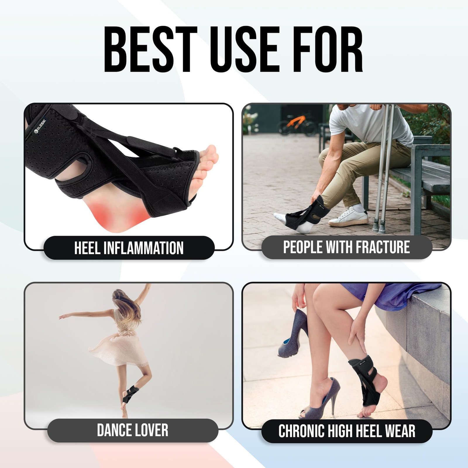 ELESIK Plantar Fasciitis Night Splint and Brace, Upgraded Planters Black