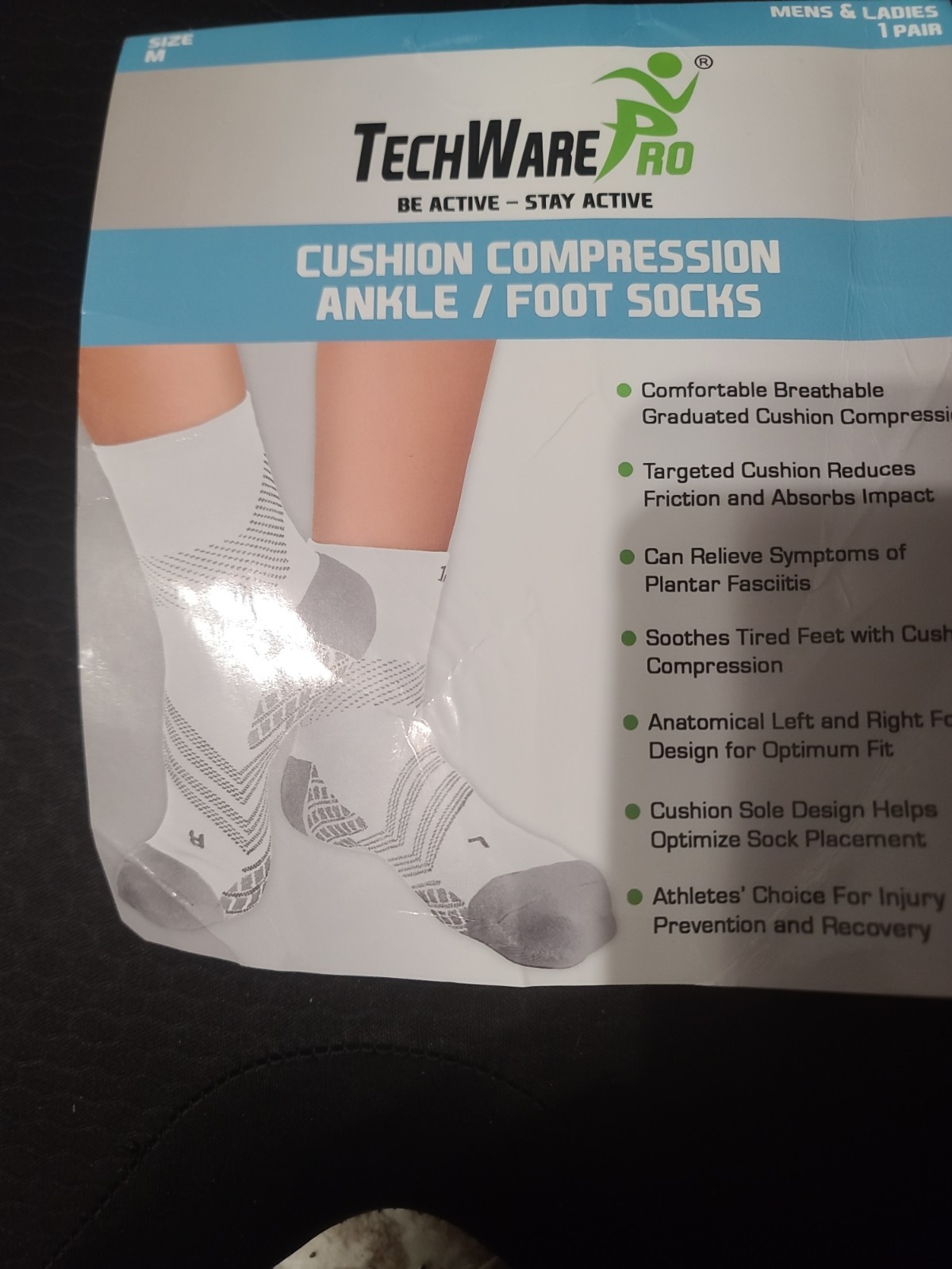 TechWare Pro Compression Ankle/Foot Socks Gray White Size M Be ActiveStay Active