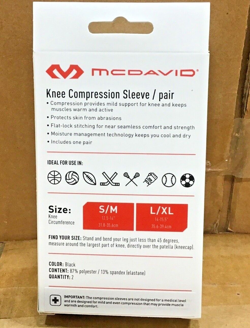 McDavid Sport Knee Compression Sleeve Pair Black Level 1