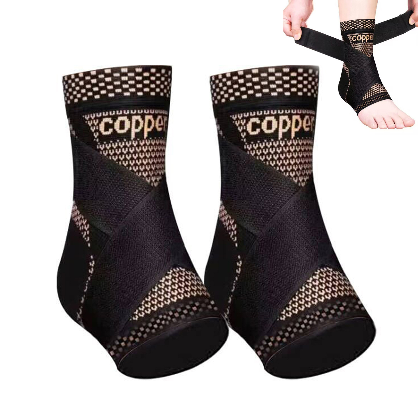 Copper Ankle Support Brace Arthritis Compression Sleeve Foot Pain Relief Sprain