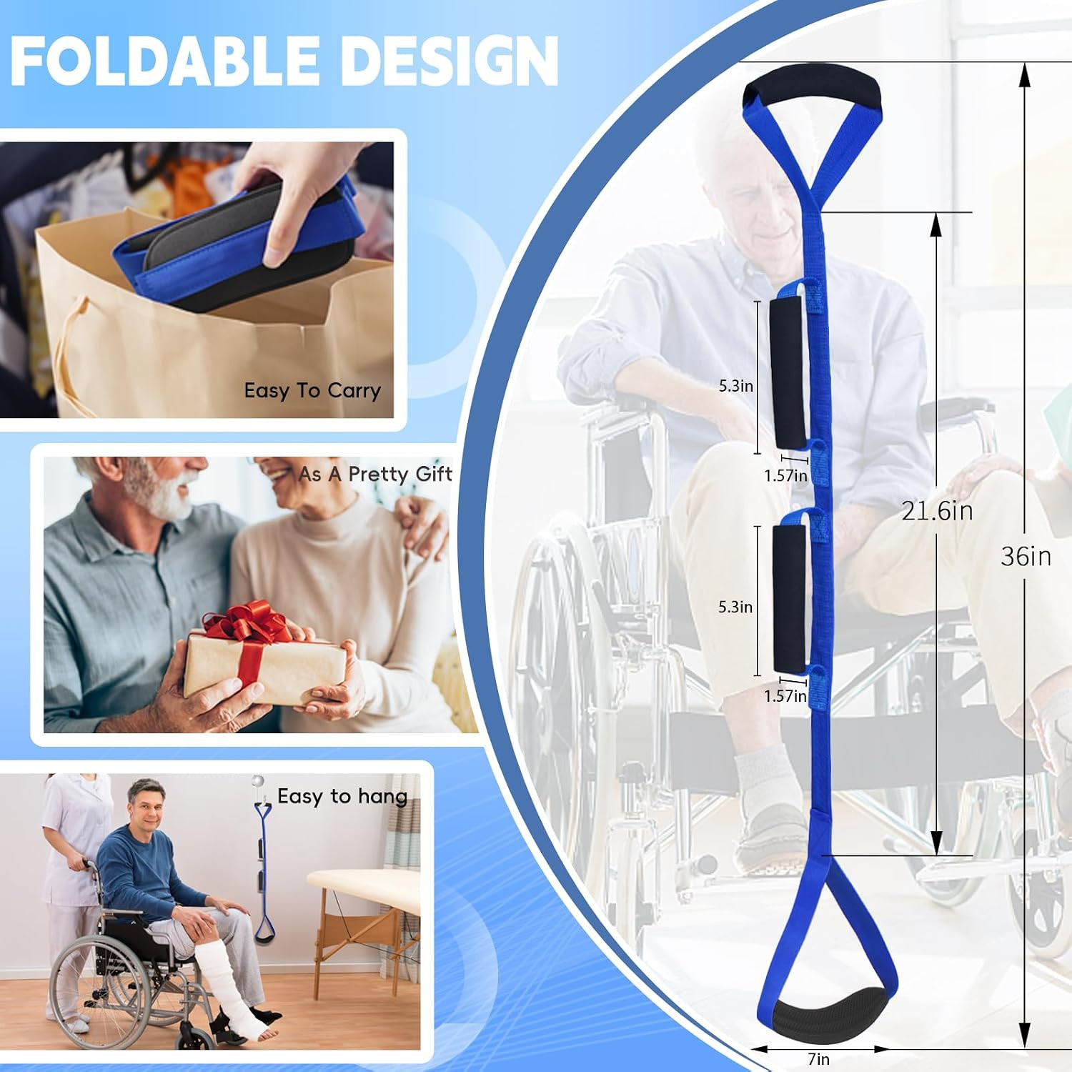 36 Inch Long Leg Lifter, Rigid Leg Lifter Strap with EVA Handgrips &Foot Loop, L