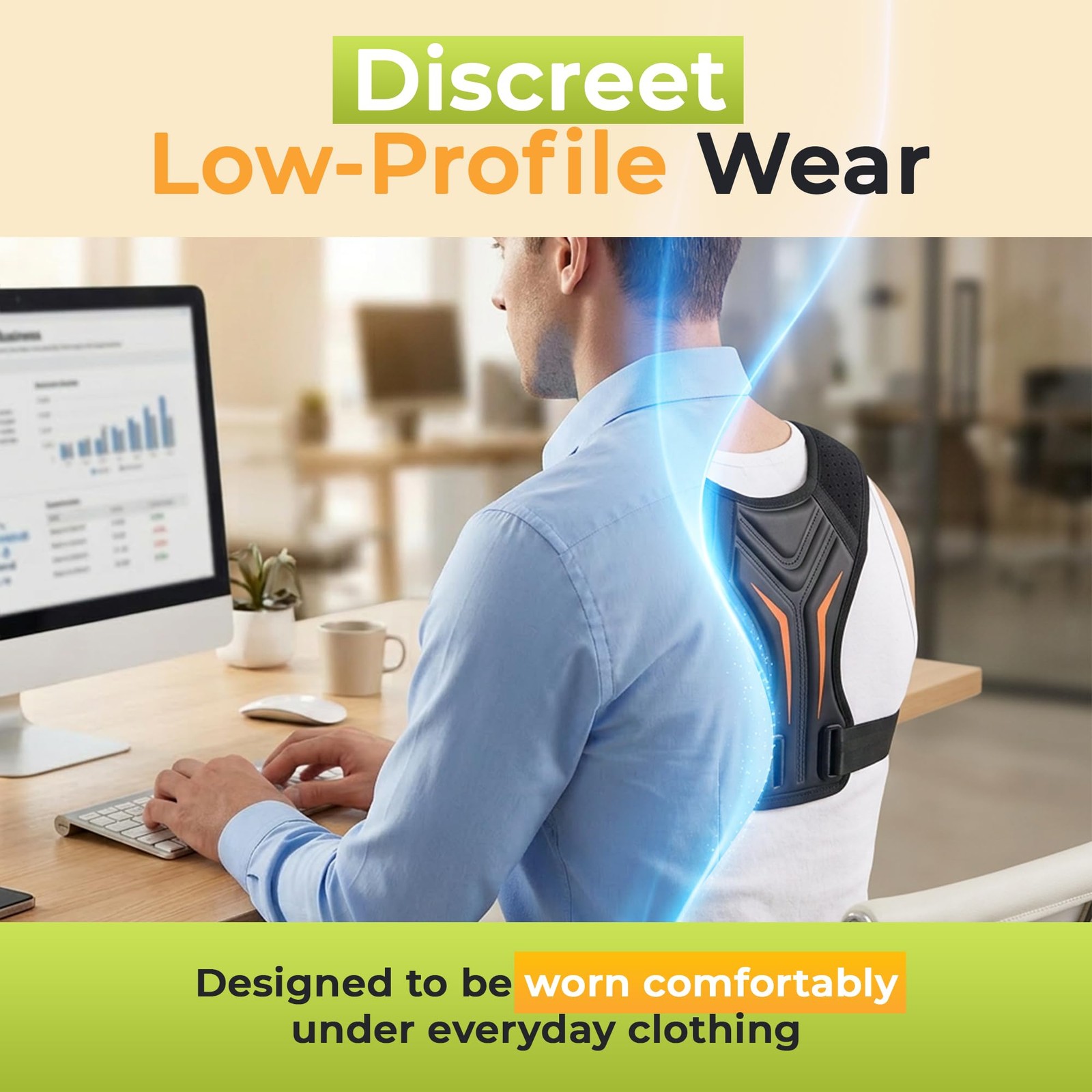 FELUVI Posture Corrector for Women & Men, Adjustable Medium, Black/Orange