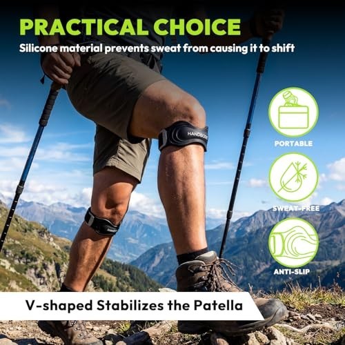 HANDBODE Patellar Tendon Support Strap, Silicone Knee Brace for men women, Adjus