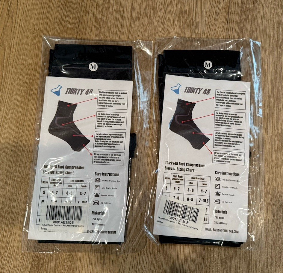 2 Pairs THIRTY48 – Ankle Compression Socks Black Unisex Medium Plantar Fasciitis