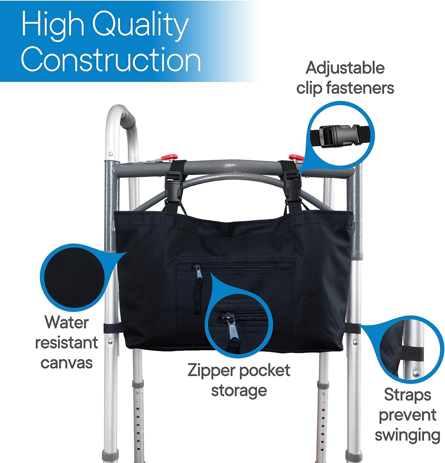 Spacious Waterproof Folding or Rolling Walker Tote Bag w/ Adjustable Straps