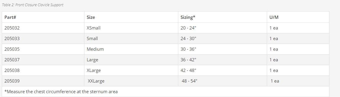Front Closure Clavicle Support Size: X-Small