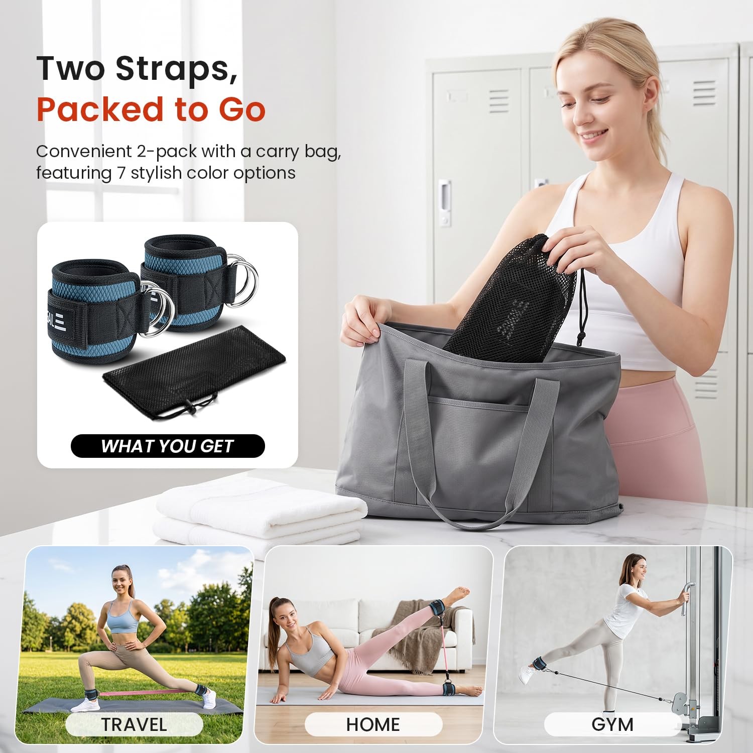 BAGAIL Ankle Straps for Cable Machines (2 Pack), Double D-Ring Ankle Cuffs wi…