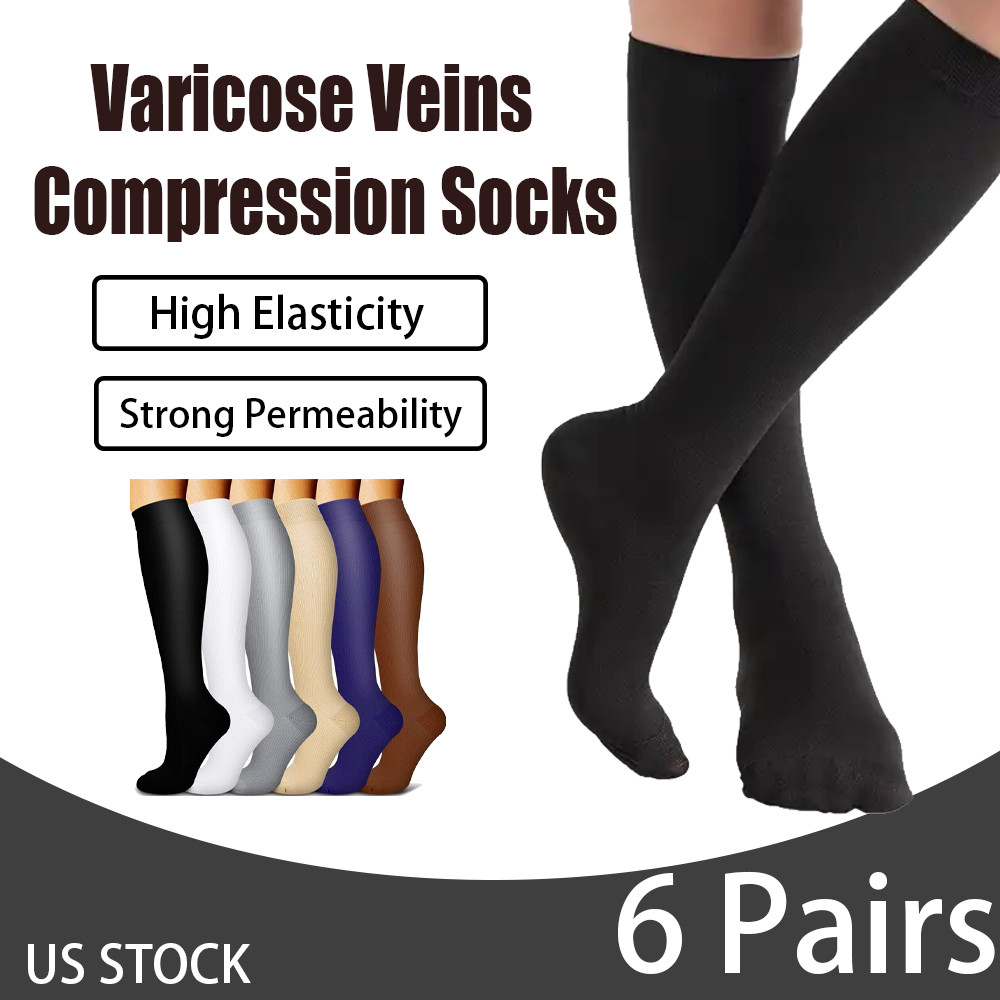6 Pair Compression Stockings Women Men Running Athletic Medical Graduated Foot