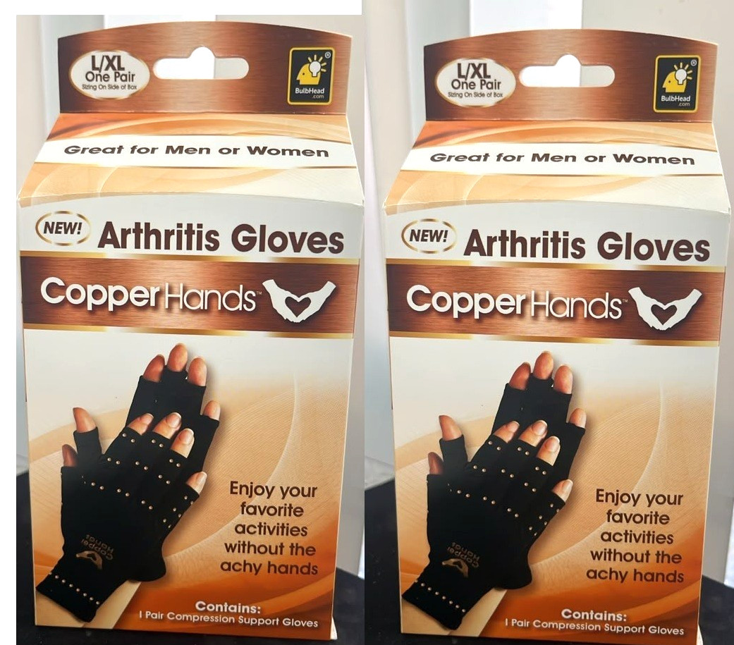 2x Copper Hands Arthritis Compression Gloves Size: L/XL Men And Women New