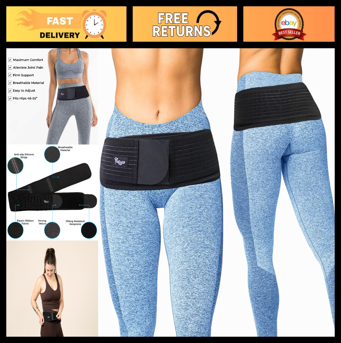 Sacroiliac SI Joint Support Belt for Men & Women – Relieve Sciatica, Pelvic & Ba