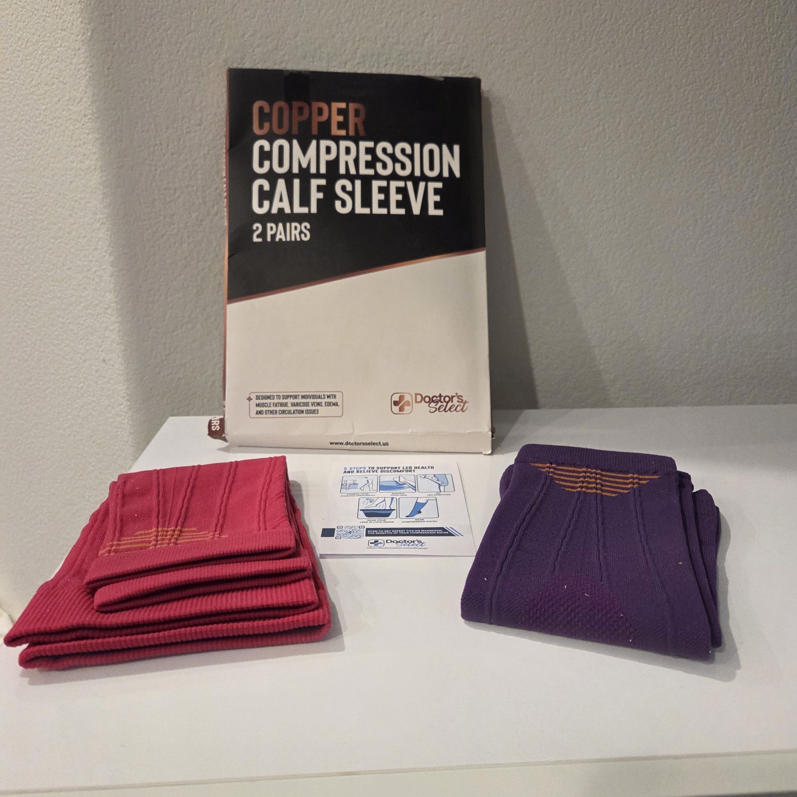 Doctors Select 2 Pairs Copper Calf Leg Compression Sleeve 3XL Pink Purple Unisex