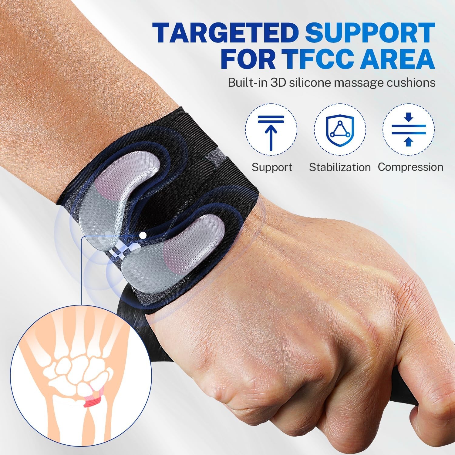 TFCC Wrist Brace Ulnar Pain Support 3D Gel Pad Adjustable Both Hands