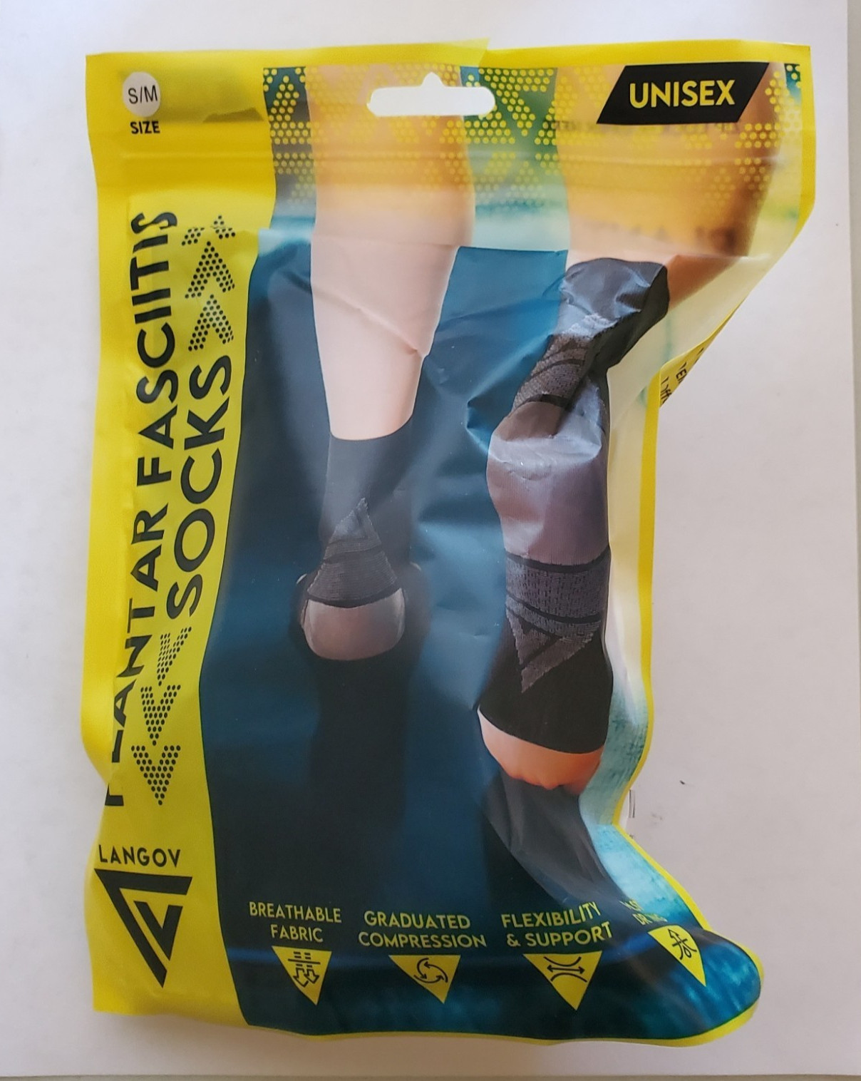 LANGOV, Plantar Fasciitis Socks, Adult Size Small/Medium), includes Massage Ball