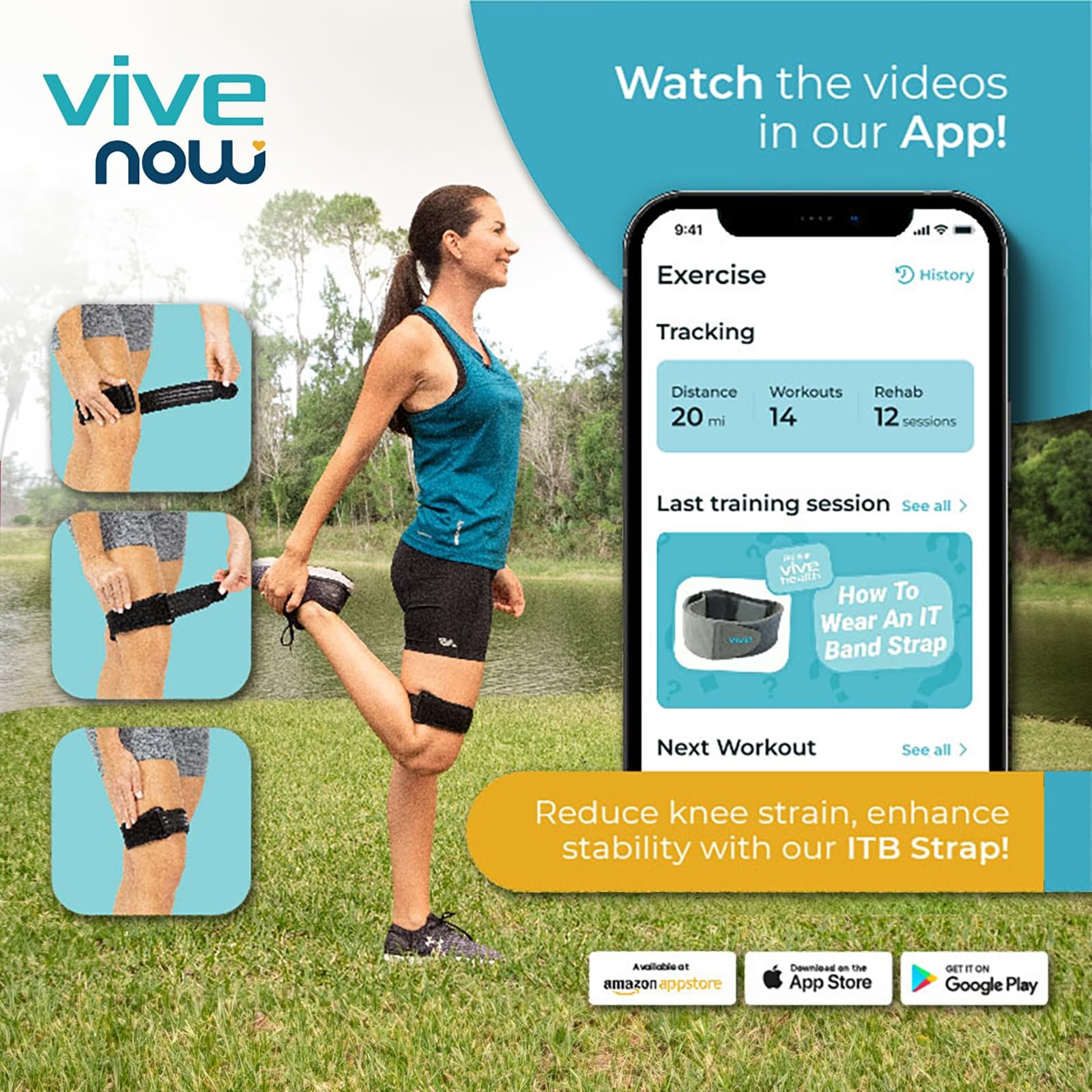 Vive IT Band Strap – Iliotibial Compression 1 Count (Pack of 1), Black
