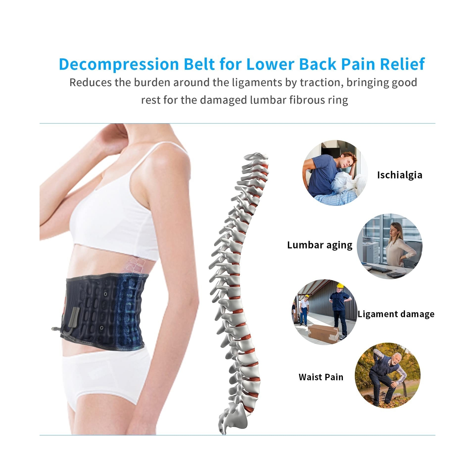 6xigouma Decompression Back Belt – Lumbar Support Belt for Men & Women Lower …