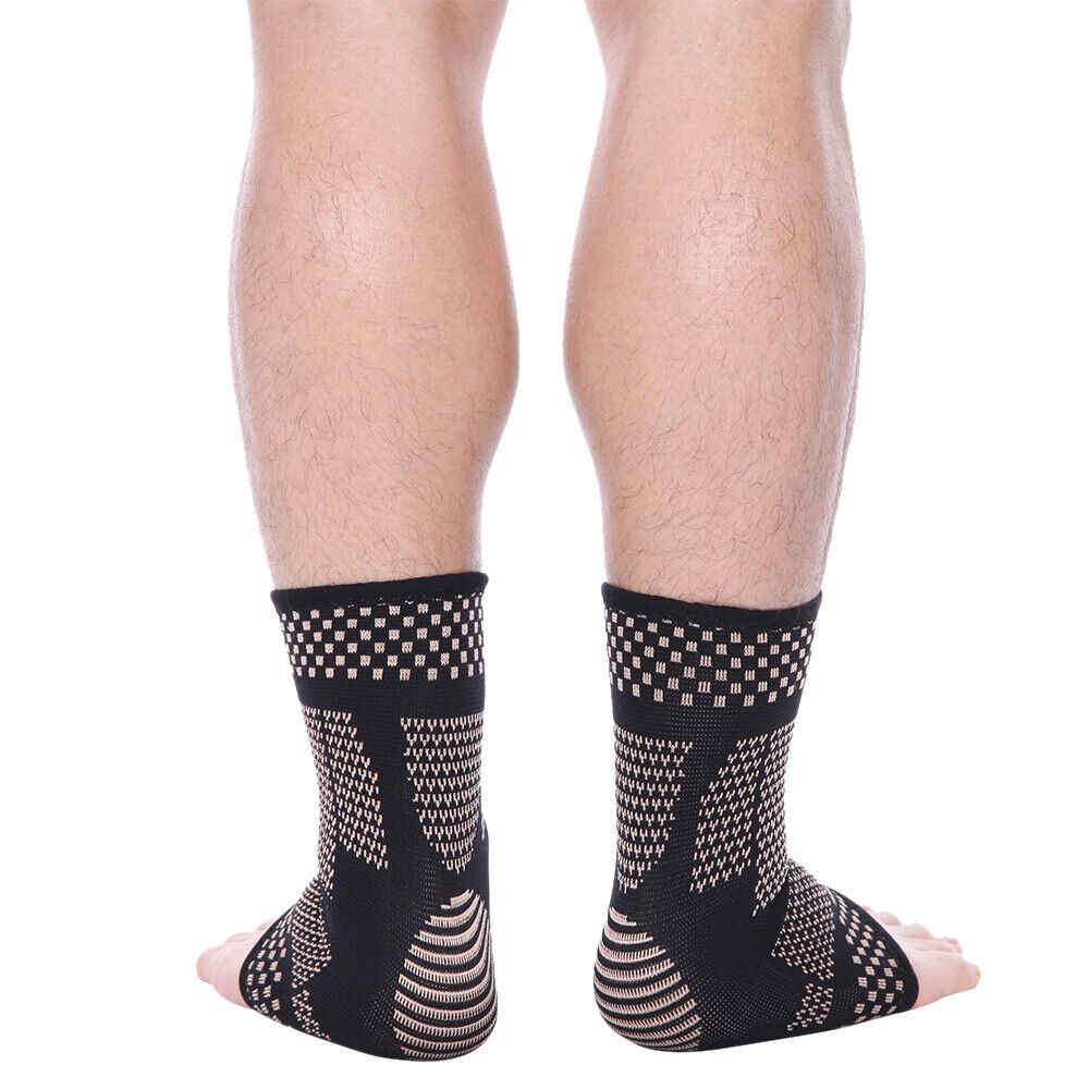 Sports Copper Ankle Brace Support Compression Sleeve Joint Fasciitis Pain Relief