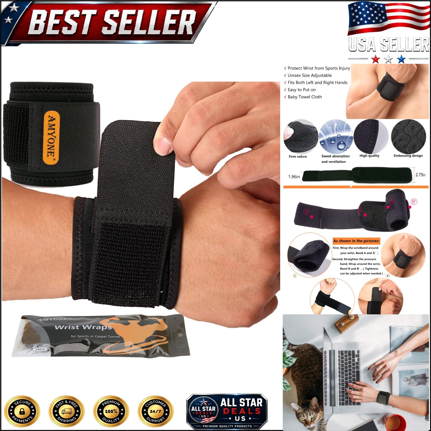 Eco-Friendly Adjustable Wrist Brace – 2 Pack for Adults & Kids, Starry Sky Black