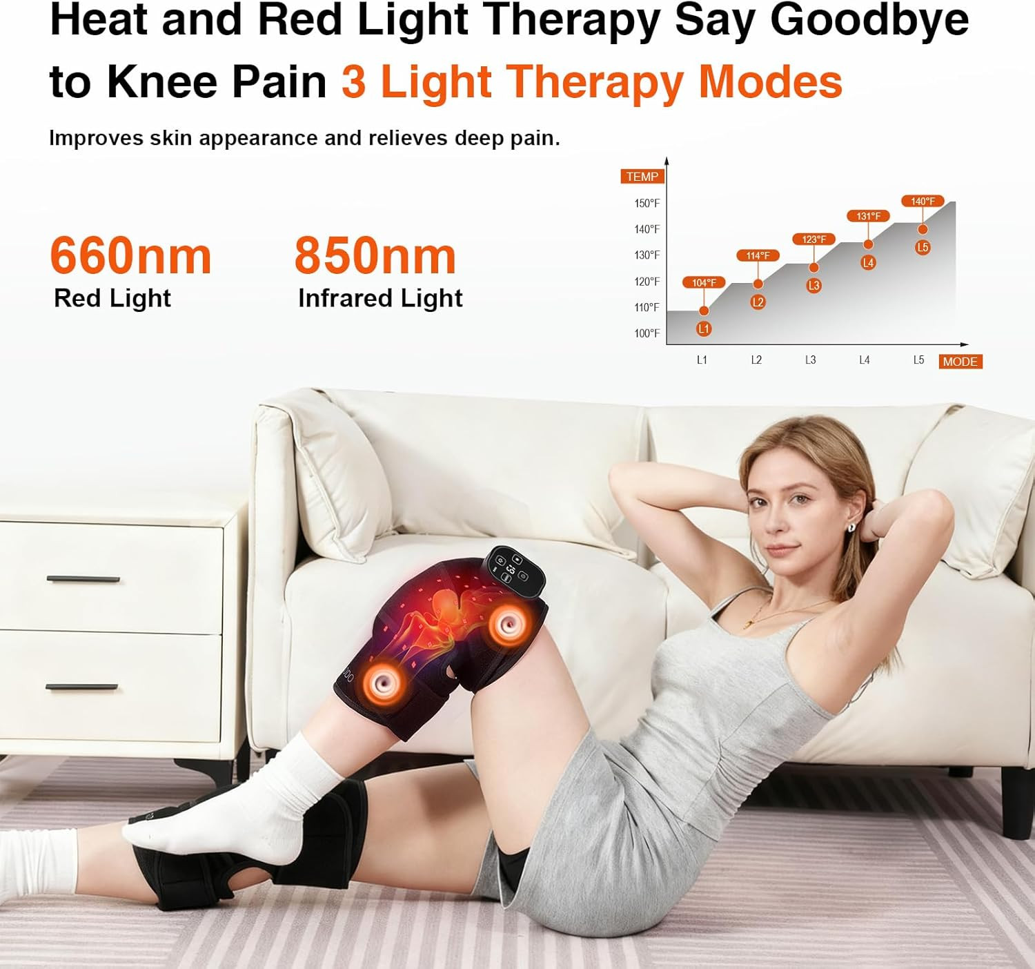 Red Light Knee Brace with Vibration for Pain Relief, Cordless Knee Massager with