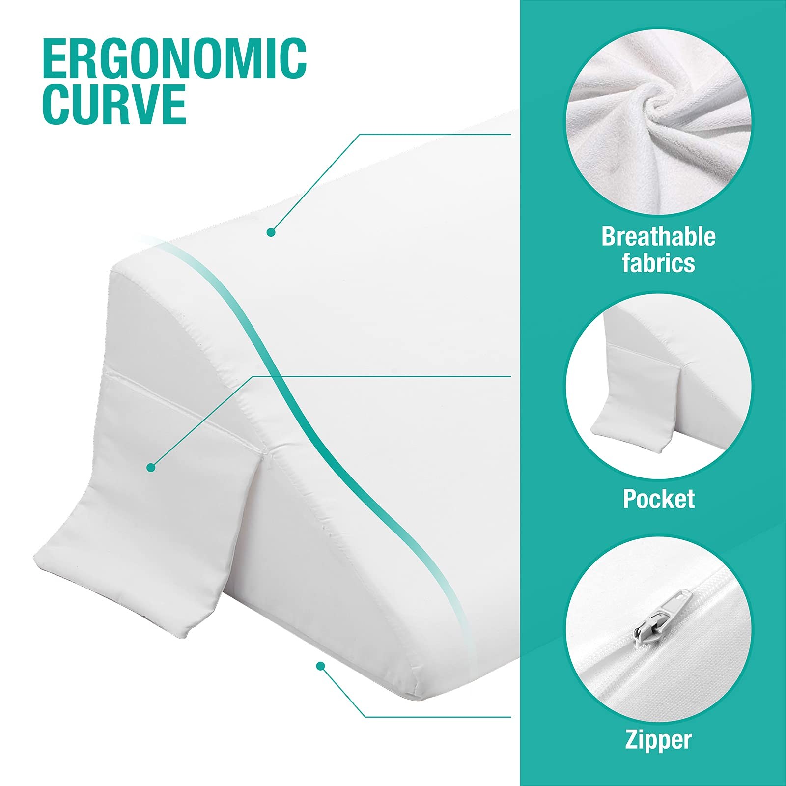 Vekkia King Bed Wedge Pillow for King(10 in x 6 x 76 in–Big), White