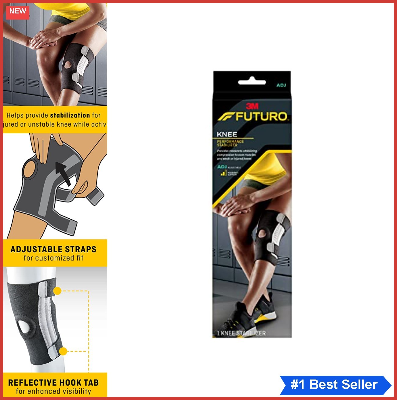 Adjustable Knee Stabilizer Black Neoprene for Weak Injured Knees Support