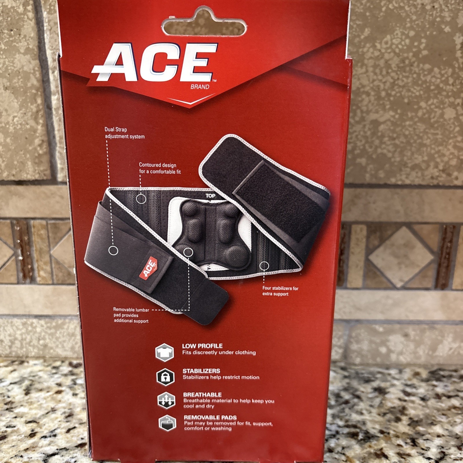 NEW ACE Back Deluxe Stabilizer With Lumbar Support (Gray) One Size Adjustable