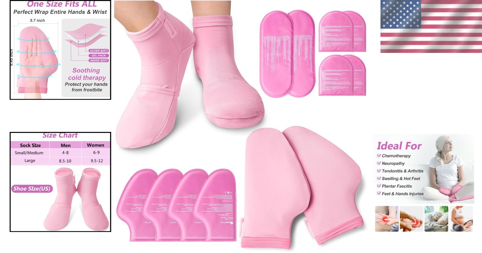 SuzziPad Cold Gloves and Socks for Chemotherapy, Chemo Ice Packs for Hands an
